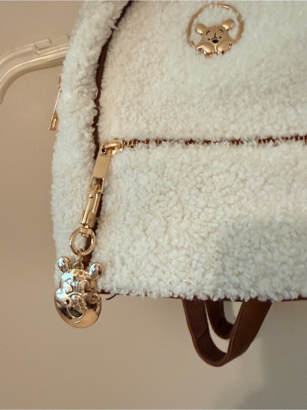 Disney Cream Sherpa Mini Backpack with Brown Trim and Gold Hardware - Picture 4 of 15